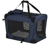PawHut Transportín Perro Gato con Transpirable Plegable Cojín Bolsa Transportín para Perros con Puertas y Ventana de Malla Azul Oscuro   Aosom España