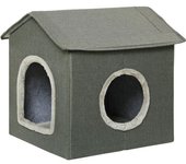 PawHut Casa para Gatos Cueva para Gatos con 2 Puertas y Cojín Lavable 39x43,5x40,5 cm Gris