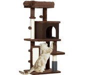 PawHut Árbol Rascador para Gatos 104 cm con Plataformas Poste con Cepillo Bolas Colgantes y Almohadilla para Rascar Marrón