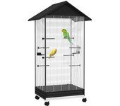 PawHut Jaula para Pájaros con Ruedas Pajarera Metálica con Bandeja Extraíble Puertas 79x65x155 cm Negro