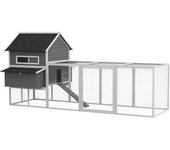 PawHut Gallinero de Exterior de Madera para 8-10 Gallinas con 2 Nidos Bandeja Extraíble y Rampa 347x160x150 cm Gris y Blanco