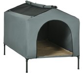 PawHut Caseta para Perros con Cubierta Exterior Elevada y Cojín para Perros Grandes 130x85x95 cm Resistente Gris   Aosom España