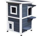 PawHut Caseta de Madera para Gatos Exterior de 2 Pisos con Techo Abrible, Ventanas y Plataformas 51x51x81,3 cm Gris   Aosom España