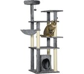PawHut Torre para Gatos Grande 144 cm con Postes para Rascar Cama Cueva Plataformas Bolas Colgantes Gris Espacio de Juego   Aosom España