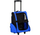 PawHut Transportín 2 en 1 para Mascotas Mochila o Carrito de Viaje con 2 Ruedas Asa retráctil de Aluminio y Bolsillos 42x25x55 cm Azul   Aosom España