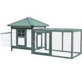 PawHut Gallinero de Madera Jaula para Gallinas de Exterior con Nido Bandeja Extraíble y Espacio para Correr 196x76x97 cm Verde   Aosom España
