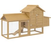 PawHut Gallinero de Madera para Exterior Jaula para 2-3 Gallineras con 2 Corrales de Alambre Techo Abrible Nido 150,5x54x87 cm Natural   Aosom España