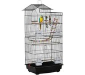 PawHut Jaula para Pájaros Pajarera de Metal con Puertas 4 Comederos 3 Perchas Columpio Escaleras Bandeja Extraíble 46x36x100 cm Negro   Aosom España