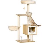 PawHut Árbol Rascador para Gatos con Plataforma Hamaca Caseta Cama Postes 48x40x126 cm Beige   Aosom España