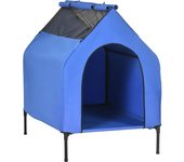 PawHut Caseta para Perros Grandes Cama Elevada con Cubierta Desmontable y Ventanas de Malla 130x85x121 cm Azul   Aosom España