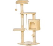PawHut Árbol Rascador Grande para Gatos con Plataformas Casetas Bolas de Juego 114cm Felpa Beige   Aosom España