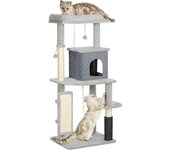 PawHut Árbol Rascador para Gatos 132 cm con Plataformas Poste con Cepillo Bolas Colgantes y Almohadilla para Rascar Gris Claro