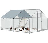 PawHut Gallinero Metálico de Exterior de 3x4m con Percha Multiusos Comedero Colgante Tipo Brocheta y Lona Protectora Resistente