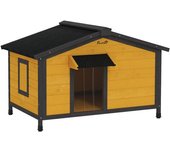 PawHut Caseta para Perros Exterior con Techo Asfáltico Abatible Ventanas y Base Extraíble 97x72x65 cm Madera Natural