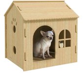 PawHut Caseta para Perros Interior con Ventana Diseño de Garra Hueca Casita para Perros y Gatos 49,5x41x51 cm Roble