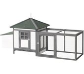 PawHut Gallinero de Madera de Abeto para Exterior con Caja Nido Bandeja Extraíble Espacio Amplio 196x76x97 cm Gris   Aosom España