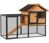 PawHut Conejera Exterior 2 Niveles con Rampa Bandeja Extraíble de Madera y Metal para Mascotas Pequeñas 122x63x92 cm Madera y Gris   Aosom España