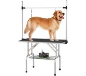 PawHut Mesa de Peluquería Canina Plegable con Estante de Almacenamiento Altura Ajustable 20-80 cm 107x60x170 cm Negro para Mascotas   Aosom España