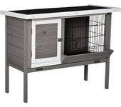 PawHut Conejera Exterior de Madera Elevada para Conejos Cobayas con Techo Asfáltico Abatible Comedero 91x46x71 cm Gris   Aosom España