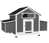 PawHut Gallinero para Exterior Gallinero de Madera con 2 Nidos Bandeja Extraíble Techo Abatible 150x100x96,5 cm Gris y Blanco