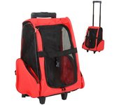PawHut Transportín 2 en 1 para Mascotas Mochila o Carrito de Viaje con 2 Ruedas Asa retráctil de Aluminio Bolsillos 42x25x55 cm Rojo   Aosom España