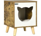 PawHut Caseta de Madera para Gatos Casa para Gatos Interior con Cojín Lavable Patas Elevadas 34x34x44,5 cm Marrón Diseño Elegante   Aosom España