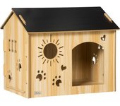 PawHut Caseta de Madera para Perros Pequeños Interior con Grabados 69x50x58.5 cm Roble   Aosom España