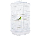 PawHut Jaula para Pájaros Pajarera de Metal con Puertas 4 Comederos 3 Perchas Columpio Bandeja y Asa de Transporte 46,5x35,5x92 Blanco   Aosom España