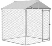 PawHut Jaula de Exterior para Perros Medianos con Cerradura y Toldo Impermeable Anti-UV 200x200x237 cm Plata   Aosom España