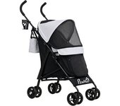 PawHut Carrito plegable para perros 4 ruedas con estructura paraguas, ligero, plegable, bolsillo de almacenamiento, carga 4 kg, gris claro
