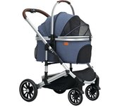 PawHut Carrito para Perros 3 en 1 Hundebuggy plegable para Gatos hasta 10 kg Carrito de Gatos con Cojín Portavasos Azul Oscuro