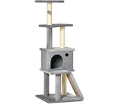 PawHut Árbol Rascador para Gatos con Caseta, Plataformas, Bola Colgante Altura 125 cm Gris   Aosom España