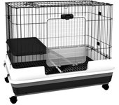 PawHut Jaula para Conejos Cobayas de Indias de Metal Negro con 2 Puertas y Bandeja Extraíble 81.2x52.7x70cm