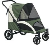 PawHut Carrito de Perro Plegable para Grandes Perros, Carro para Mascotas con 4 Ruedas, Correas de Seguridad, Frenos, Verde Oscuro
