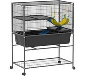 PawHut Jaula para Animales Pequeños de 3 Niveles con Rampas Antideslizantes Puertas Amplias y Ruedas con Freno 88x48x102cm Gris