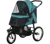 PawHut Carrito para Perros, plegable, Protección solar, Ventanas de malla, Cesta de almacenamiento, Verde oscuro, 111 x 58 x 107 cm