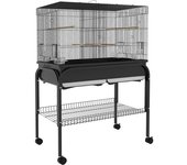 PawHut Gran jaula para pájaros jaula para loros con soporte ruedas para cacatúas periquitos canarios loros 85 x 49 x 119 cm negro
