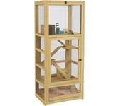 PawHut Jaula para hámsters o pequeños animales de madera 5 niveles con escalera cabaña columpio 54 x 38 x 131 cm natural