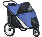 PawHut Carrito para Perros, plegable, con capota abatible, cojín, marco de acero, Azul/Negro