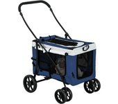 PawHut Cochecito para Perros Plegable con Vagón Desmontable 4 Puertas con Cremallera 2 Correas de Seguridad y Cojín Azul   Aosom España
