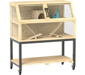 PawHut Jaula para Hámster Enano de Madera con Estante, Ruedas, Rampas, Botella de Agua, Caseta, Wippe, 87 x 43 x 101 cm