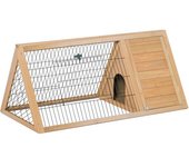 PawHut Jaula para Conejos en Forma de Triangular con Puertas y Rejilla Metálica Madera 116x62,2x52,5 cm Natural   Aosom España