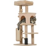 PawHut Árbol Rascador para Gatos Altura 104cm con Plataformas Poste con Cepillo Bolas Colgantes y Almohadilla para Rascar Beige