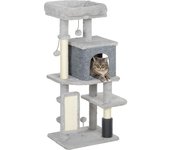 PawHut Árbol Rascador para Gatos Altura 104 cm con Plataformas Poste con Cepillo Bolas Colgantes y Almohadilla para Rascar Gris