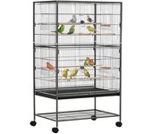 PawHut Jaula para Pájaros con Ruedas 78x52x132 cm con Bandeja Extraíble y Estante para Canarios Periquitos Gris Oscuro   Aosom España