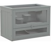 PawHut Jaula para Hámster de Madera de 2 Niveles Casa para Animales Pequeños con Plataformas Escaleras 60x35x42 cm Gris