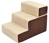 PawHut Escalera para Mascotas 3 Peldaños Desmontable Funda Extraíble Portátil 54x40x39 cm Marrón y Beige   Aosom España