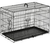 PawHut Jaula Transportín de Perro 2 Puertas de Alambre Plegable con Asa Acero Negro 76x46x52 cm   Aosom España