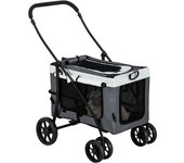 PawHut Cochecito para Perros Pequeños Plegable Cochecito para Mascotas con Vagón Desmontable 4 Puertas con Cremallera Gris