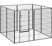 PawHut Parque para Mascotas de 8 Paneles 80x120 cm Corralito para Perros con Puerta y Doble Pestillo Metálicos Negro